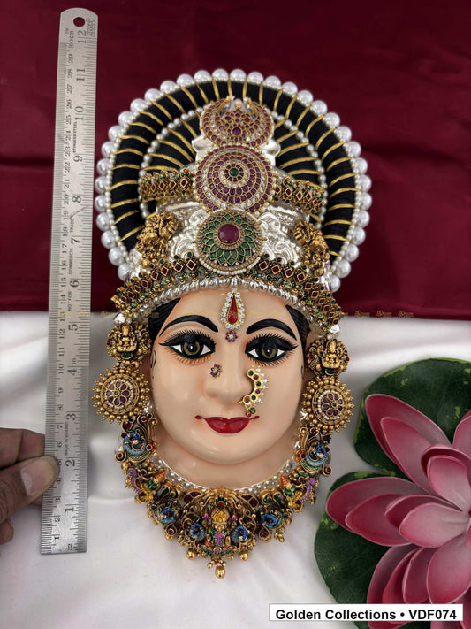 Varalakshmi Tanjore Face with Multi-Colour Stone Crown 12 Inches close-up showing face, crown and jewellery details