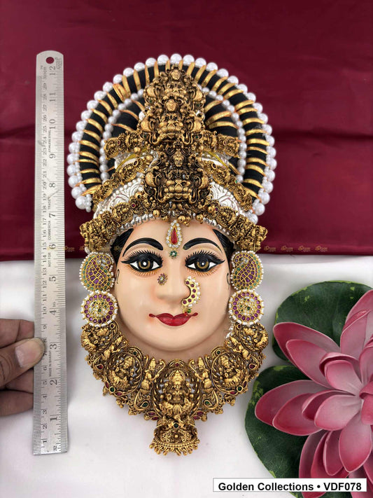Varalakshmi Tanjore Face with Sculpted Gold-Tone Crown and Pendant 12 Inches close-up showing face, crown and jewellery details