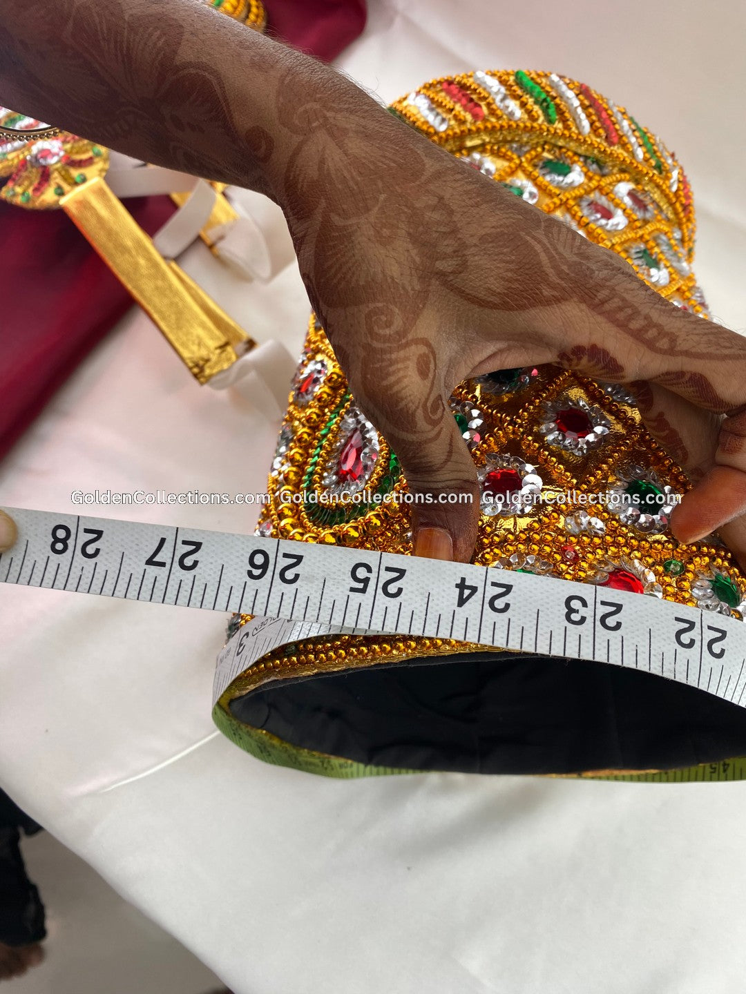 Balaji / Vishnu Stone Crown DGC253 deity crown measurement photo showing ruler or tape size reference