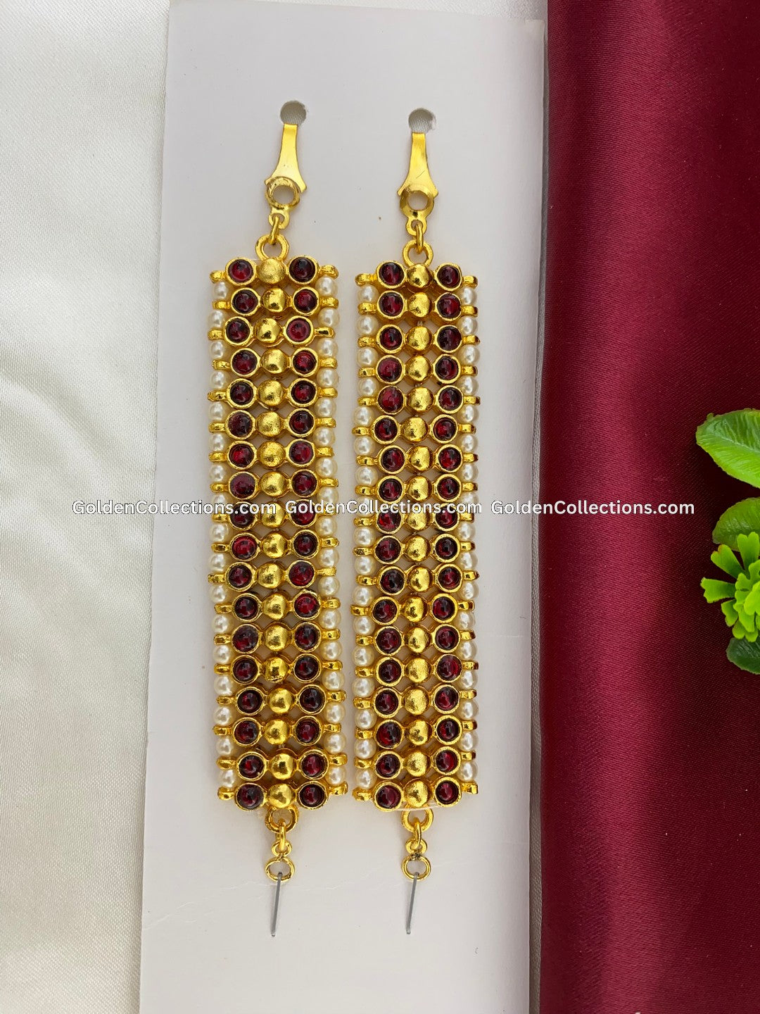 Bharatanatyam Mattal Ear Chains with Kemp Stones BDM-016 for Bharatanatyam and Kuchipudi dance