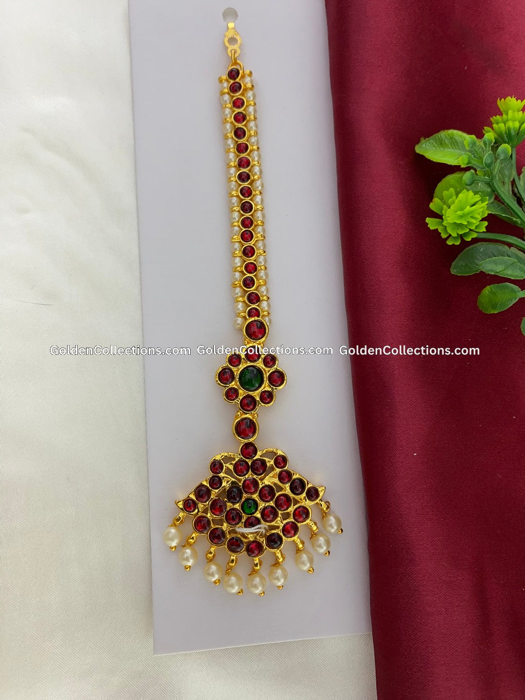 Red Green Kempu Maang Tikka For Bharatanatyam Bmt002