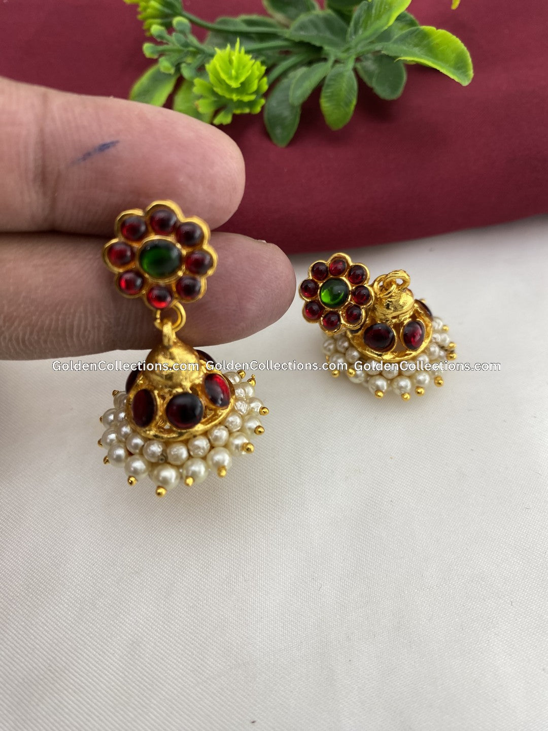 Shop Bharatanatyam Kempu Earrings Goldencollections Bje026 2