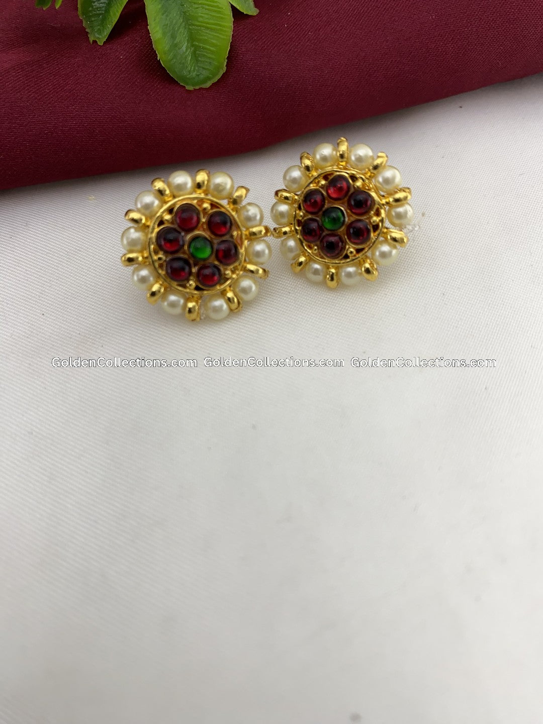 Temple Kempu Earrings Goldencollections Bje008 2