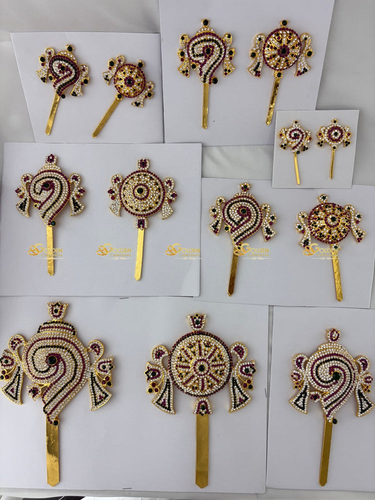 Stone Shankh Chakra | Gold Plated Shanku Chakra for Vishnu and Perumal by GoldenCollections