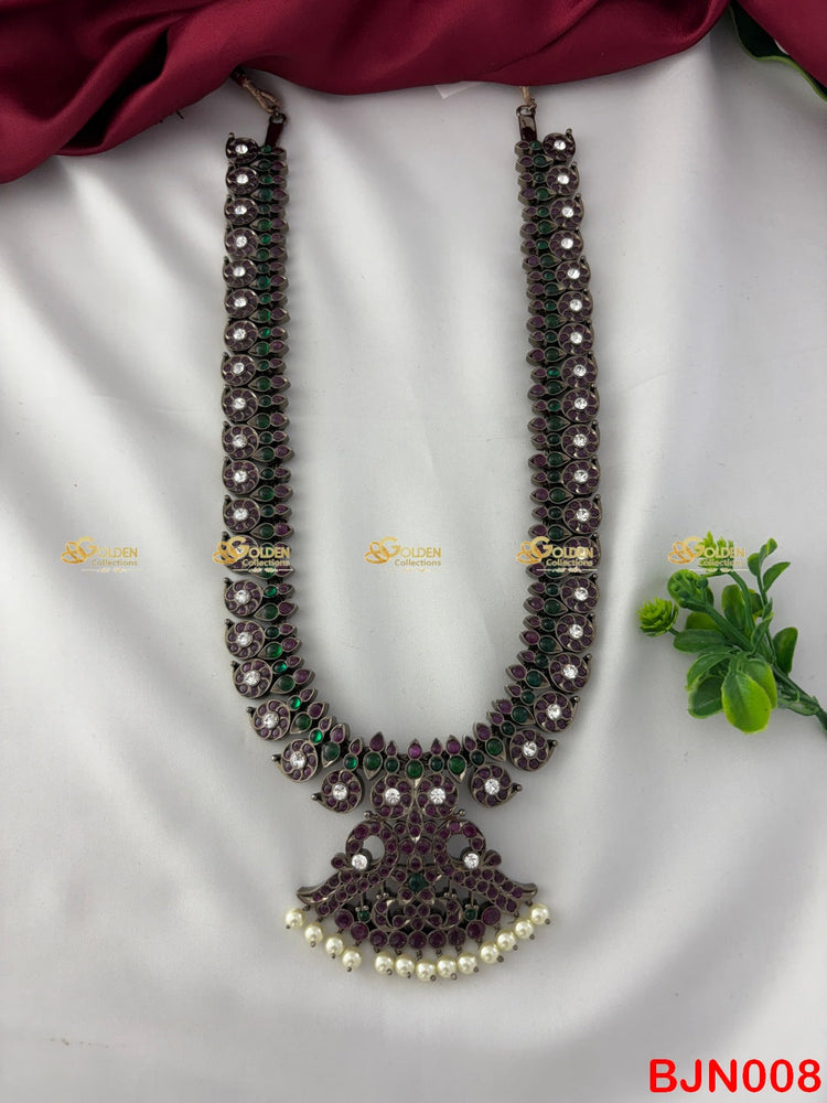 Kemp Black Long Haram, Bharatanatyam Kemp Jewellery, Temple Jewellery Maalai, Kuchipudi Haram Necklace, Kemp Stone Bridal Jewellery, South Indian Long Haaram, Kemp Haram Online USA UK Canada India UAE