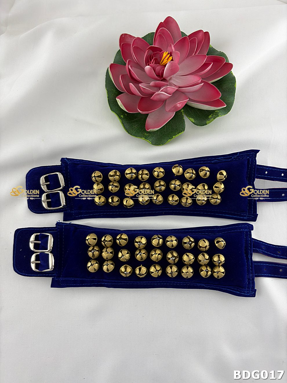3 lines blue Bharatanatyam ghungroo salangai with metallic ankle bells and adjustable straps