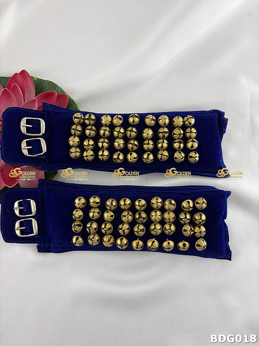 4 lines blue Bharatanatyam ghungroo salangai with metallic ankle bells and adjustable straps