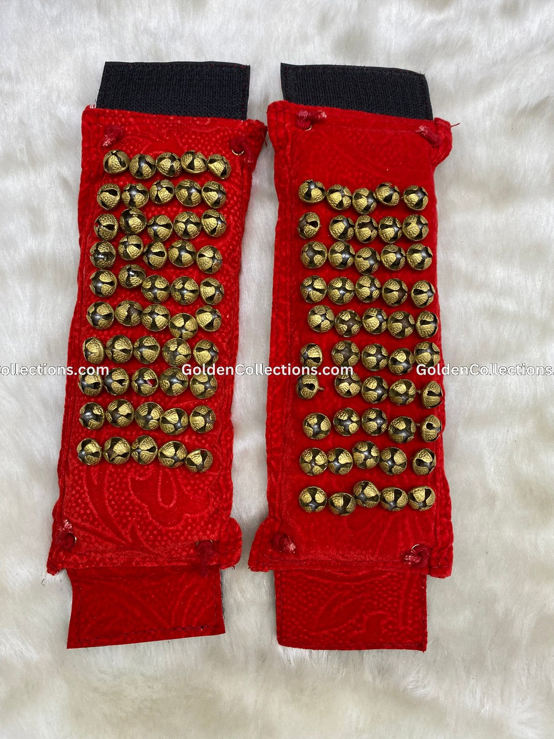 5 Line red velvet ghungroo salangai with strap velcro goldencollections 1