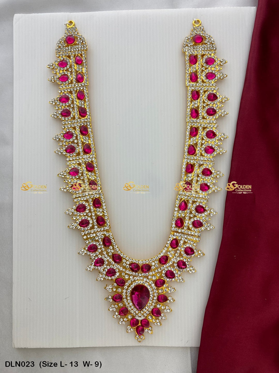 Amman Devotional Long Necklace Goldencollections Size: 14 X 9, Color: Pink, Style: 1 Step Image 4