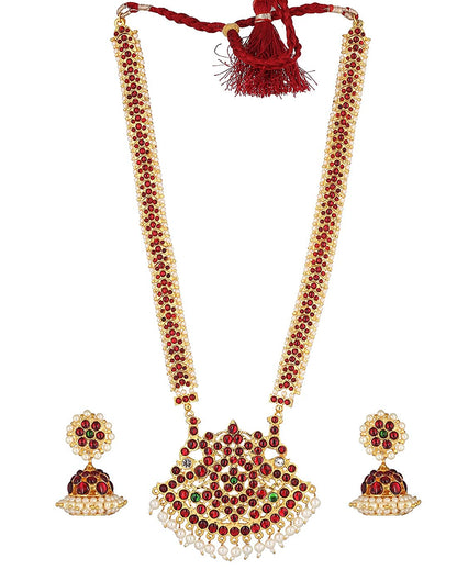 Bharatanatyam-Antique-Haram With Earrings Golden Collections