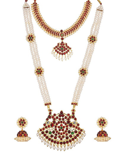 Bharatanatyam Antique Pearls Haram Necklace Set Goldencollections