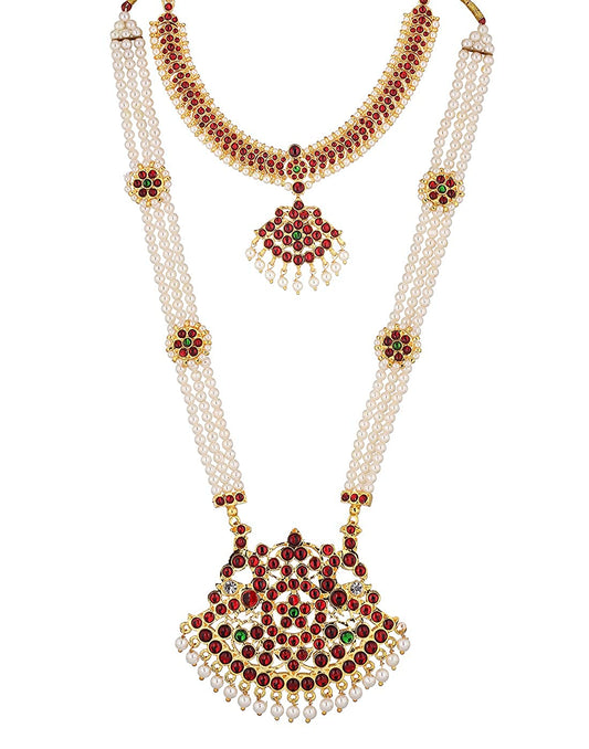 Bharatanatyam Antique Pearls Haram Necklace  Goldencollections