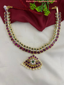 Real Kemp Short Necklace for Bharatanatyam and Kuchipudi BBN002 with red-green kemp stones