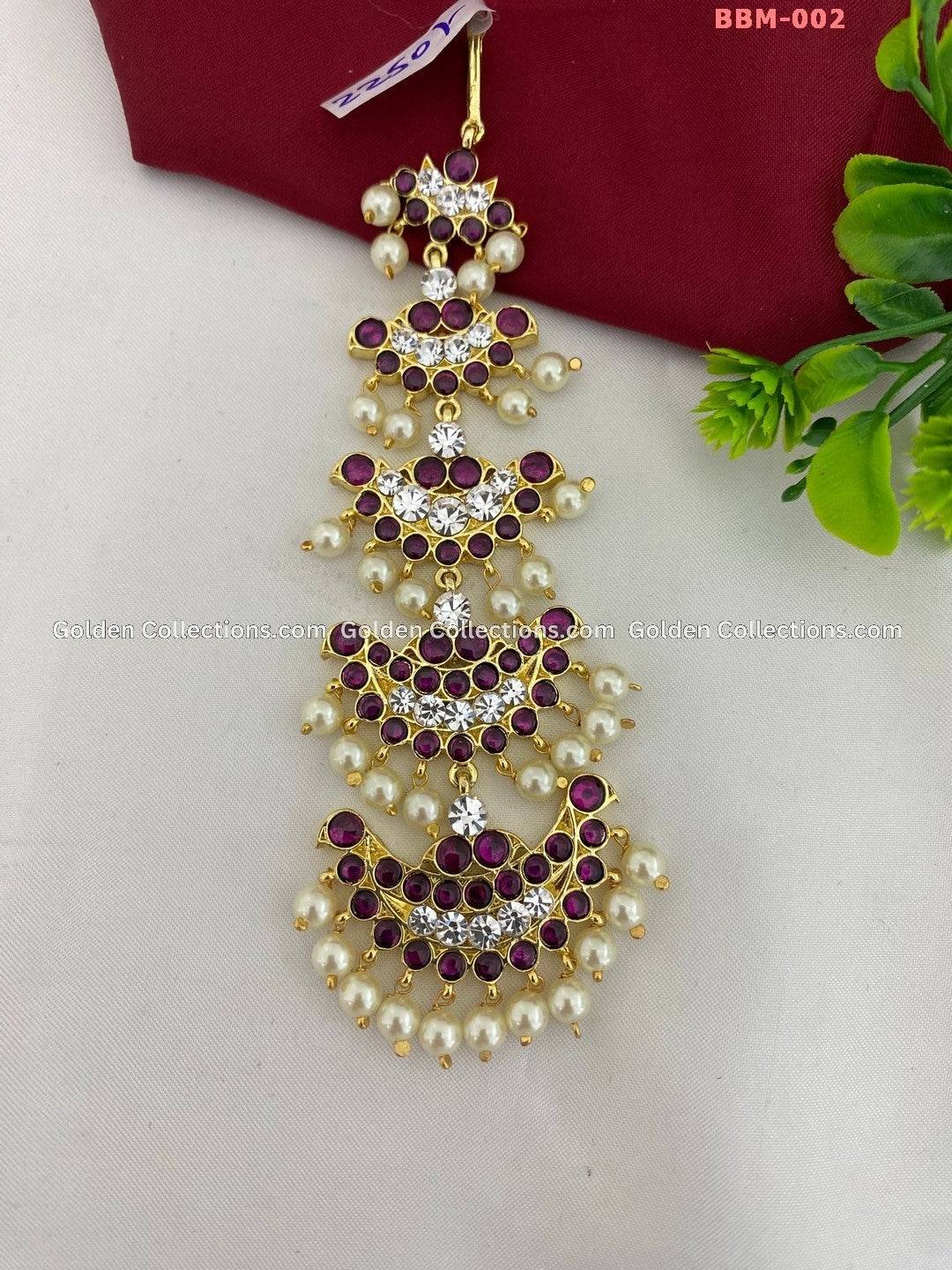 Real Kemp Nethi Chutti Maang Tikka for Bharatanatyam BBM002 with red-green kemp stones