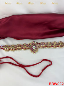 Real Kemp Vaddanam Oddiyanam Waist Belt for Bharatanatyam BBW002 with red-green kemp stones