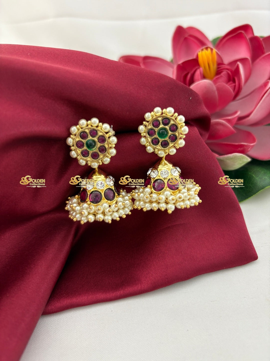 Bharatanatyam Kemp Jhumka Earrings Traditional Temple Jewellery for Classical Dance Weddings
