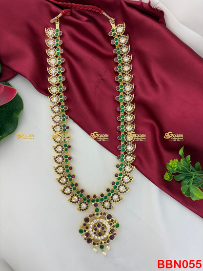 Real Kemp Mango Long Haram for Bharatanatyam and Kuchipudi BBN055 with red-green kemp stones