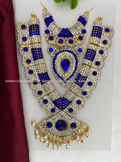 Deity Goddess Amman Alangaram Blue Stones Necklace Jewellery GoldenCollections