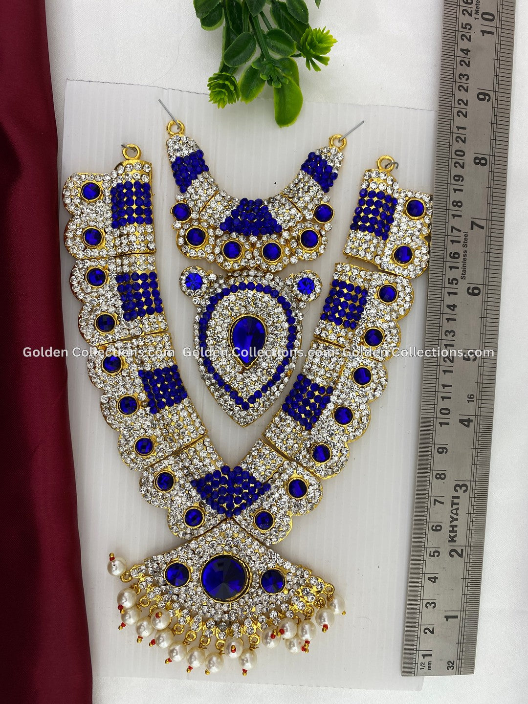 Buy Deity Goddess Amman Alangaram Blue Stones Necklace Jewellery GoldenCollections