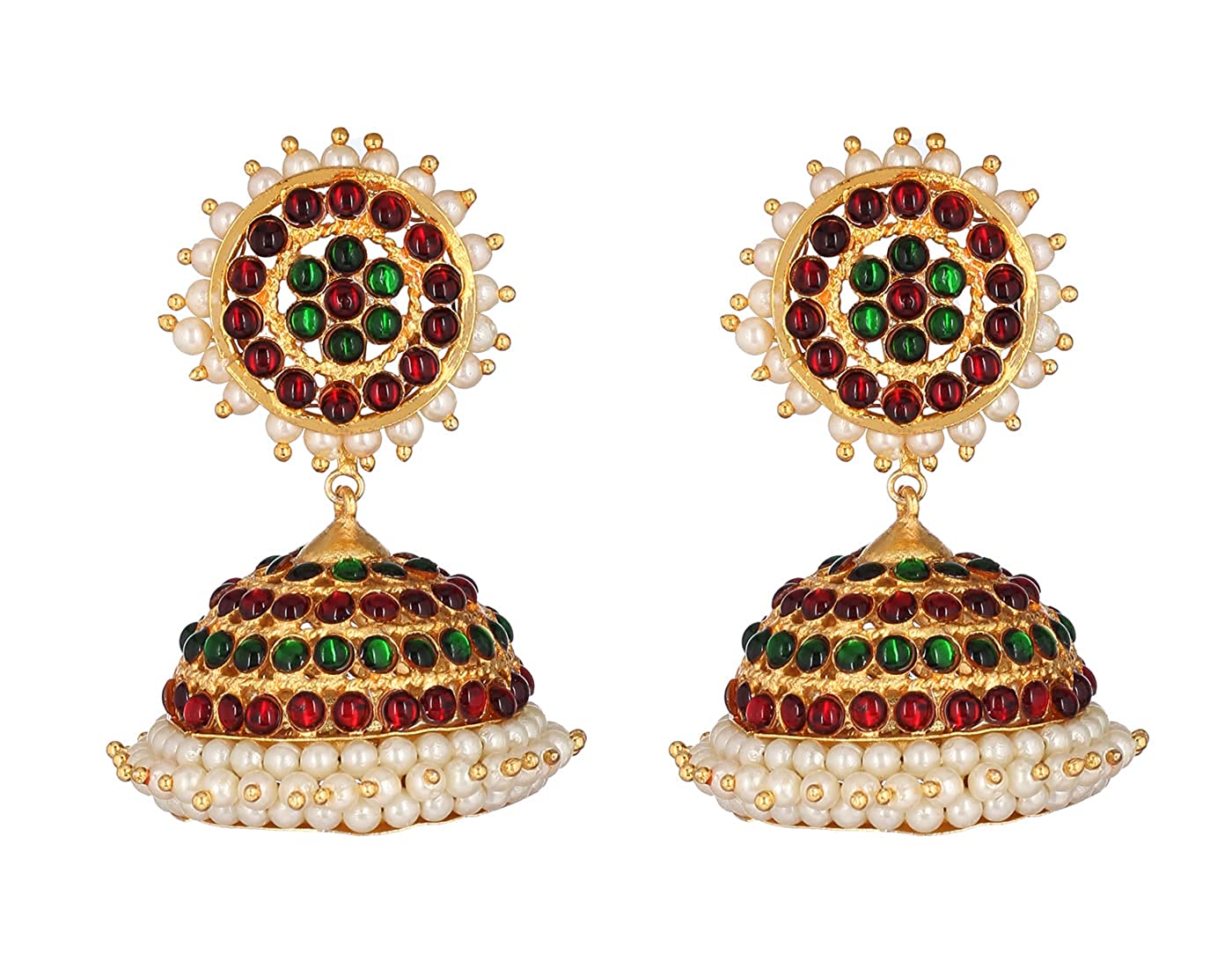 Bharatanatyam Jhumka Earrings with Kemp Stones BJE-032 for Bharatanatyam and Kuchipudi dance