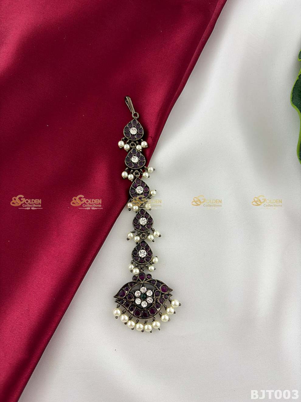 Black Kemp Mang Tikka for Bharatanatyam | Traditional Temple Jewellery Forehead Ornament