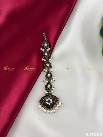 Black Kemp Mang Tikka for Bharatanatyam | Traditional Temple Jewellery Forehead Ornament