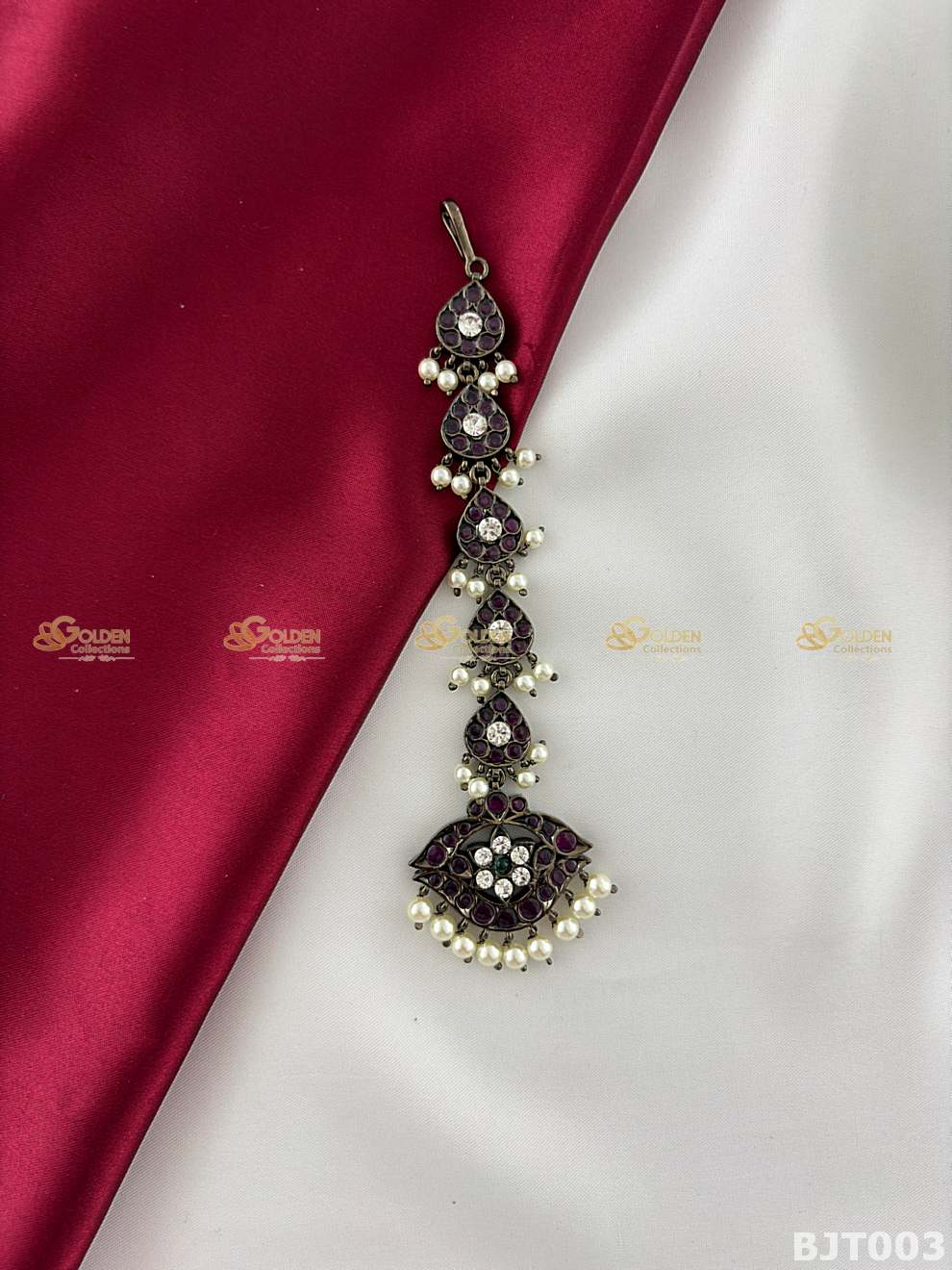 Black kemp mang tikka for Bharatanatyam temple jewellery classical dance forehead ornament