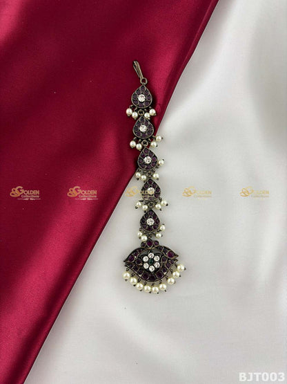 Black kemp mang tikka for Bharatanatyam temple jewellery classical dance forehead ornament