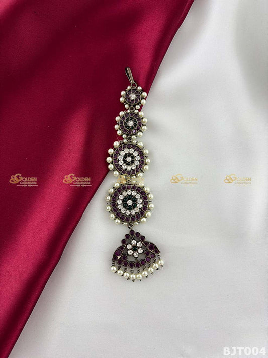 Black Kemp Maang Tikka for Bharatanatyam | Temple Jewellery Nethi Chutti with Chandram Drop
