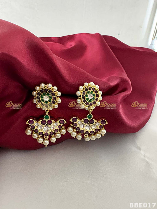 Kemp Jhumka Earrings for Bharatanatyam | Temple Jewellery Jhumki

