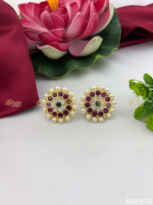 Kemp Stud Earrings for Bharatanatyam | Temple Jewellery Thodu
