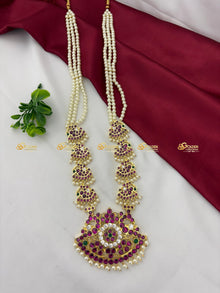 Real Kemp Long Haram for Bharatanatyam and Kuchipudi BBN005 with red-green kemp stones