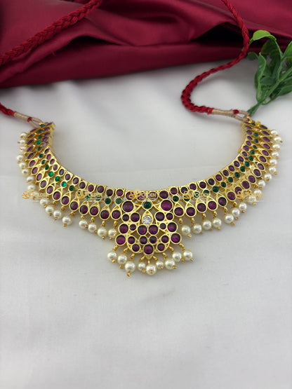 Traditional Kemp short necklace for Bharatanatyam dance performance