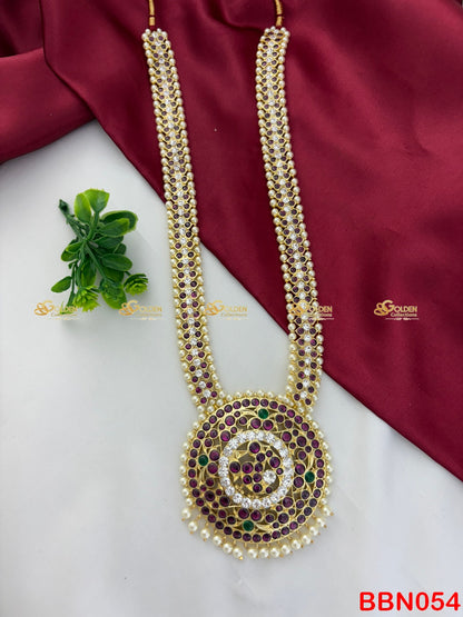 Kemp Pearls Long Necklace Haram for Bharatanatyam Arangetram GoldenCollections BBN054