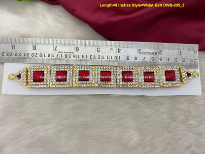 Deity Vaddanam Waist Belt for Varalakshmi / Goddess Idol with Stone Work DWB-005 deity vaddanam waist belt measurement photo showing visible belt length reference
