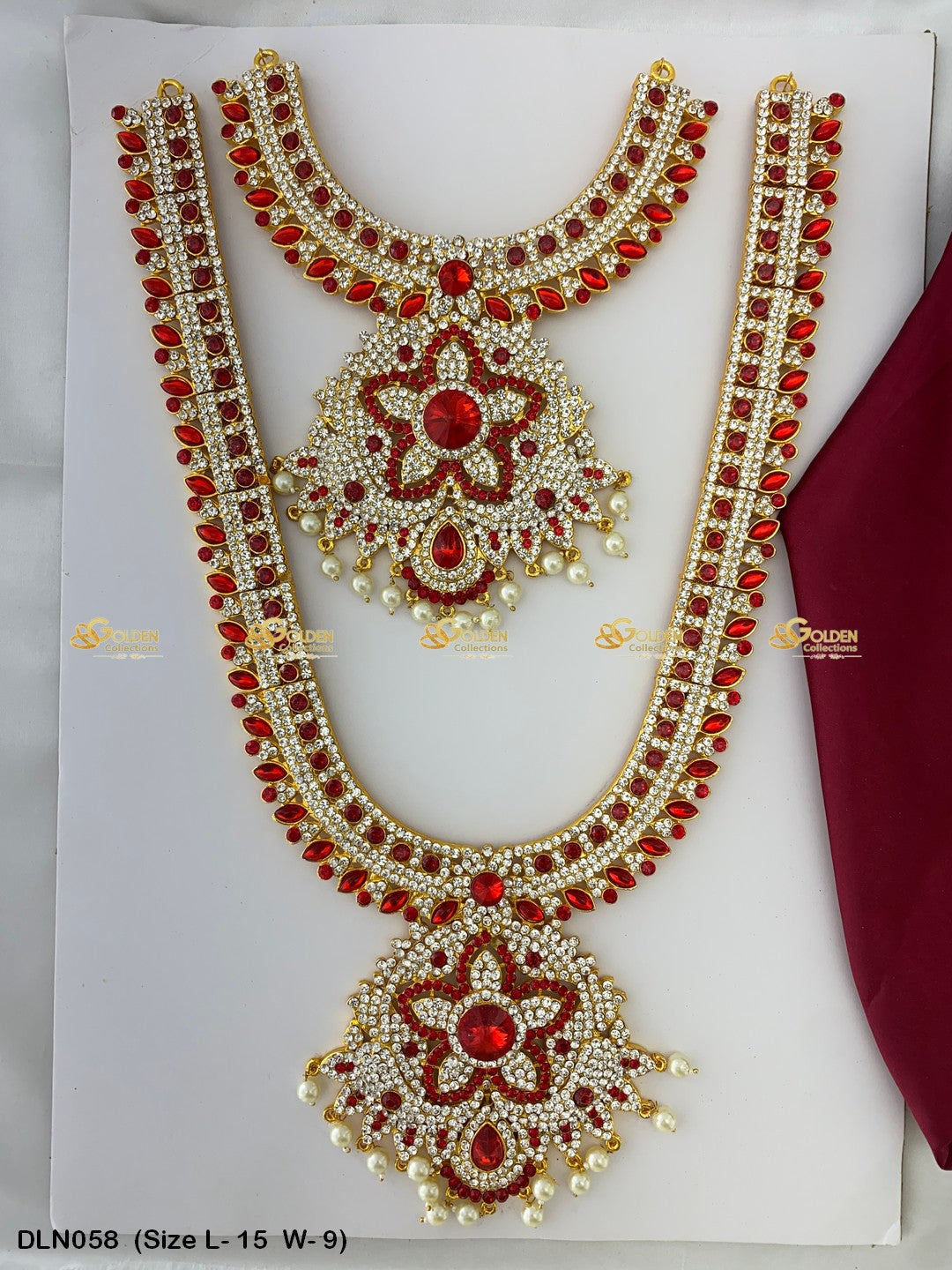 Ornate Deity Long Haram Indian God Jewellery Set Size: 15 X 9, Color: Maroon, Style: 2 Step Image 7