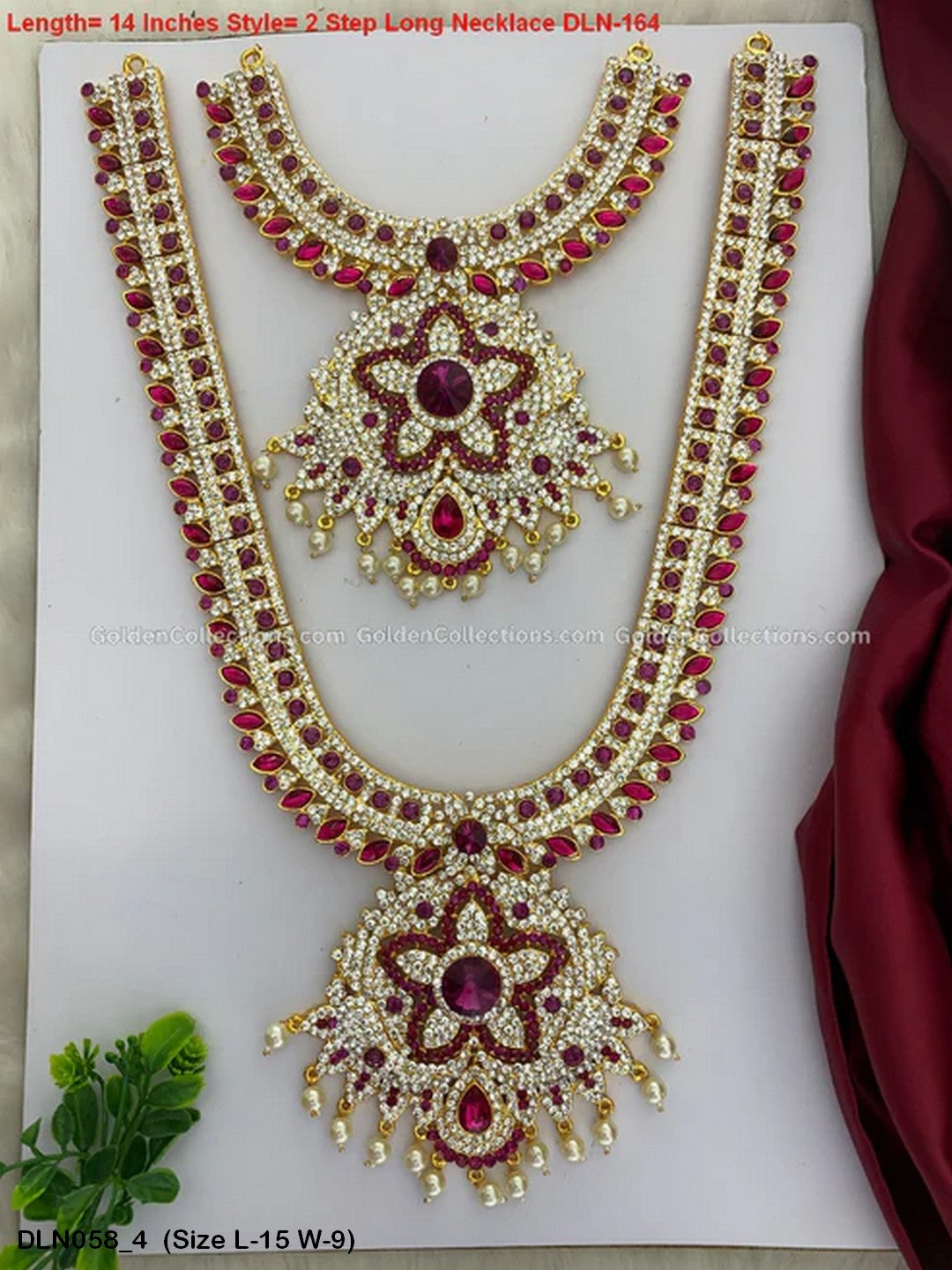 Ornate Deity Long Haram Indian God Jewellery Set Size: 15 X 9, Color: Pink, Style: 2 Step Image 4