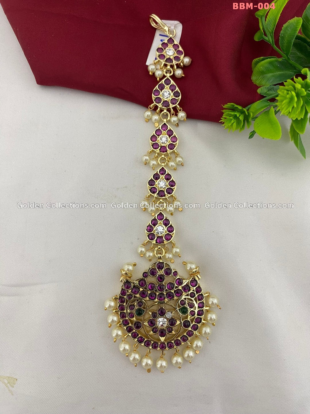 Real Kemp Nethi Chutti Maang Tikka for Bharatanatyam BBM004 with red-green kemp stones