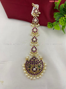 Real Kemp Nethi Chutti Maang Tikka for Bharatanatyam BBM004 with red-green kemp stones