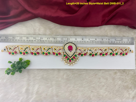 Deity Vaddanam Waist Belt for Varalakshmi / Goddess Idol with Stone Work DWB-011 deity vaddanam waist belt measurement photo showing visible belt length reference