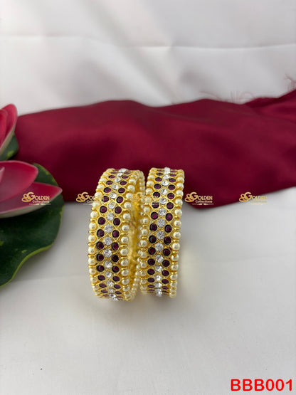 Traditional Kemp Bangles with Red and White Stones