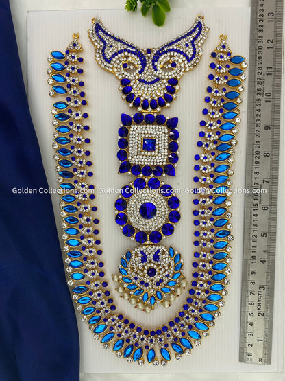 Divine God blue long Haram - Symbolic Necklace for Sacred Adornments Varalakshmi Amman Goddess Jewellery Goldencollection