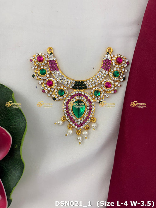 Decorative necklace with gemstones on a white background