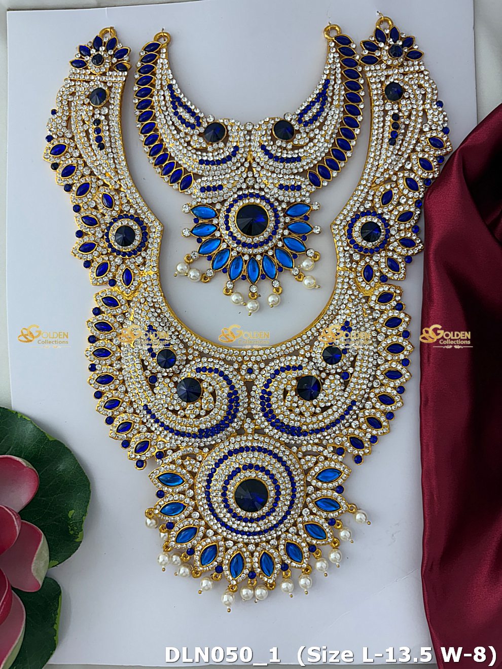 Lakshmi / Amman Blue with White 2 Step Long Haram DLN050 deity long haram image 1