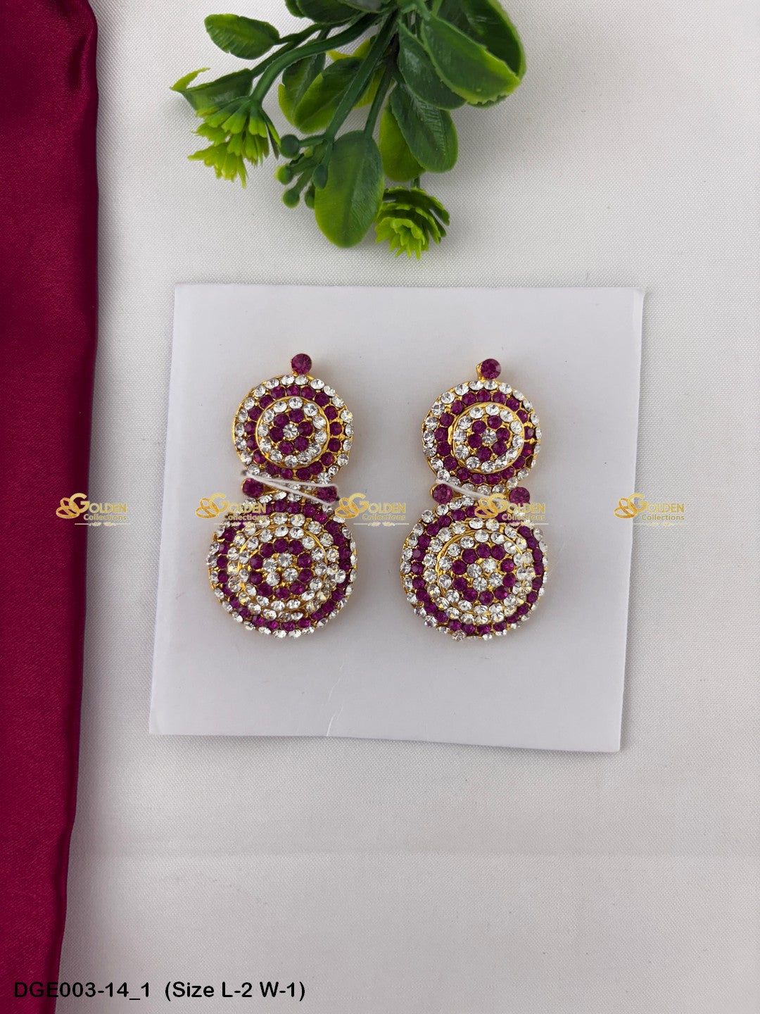 ammavaru deity stone earrings karna pathakam goldencollections Size: 2 x 1, Color: Pink, Style: Round Image 1