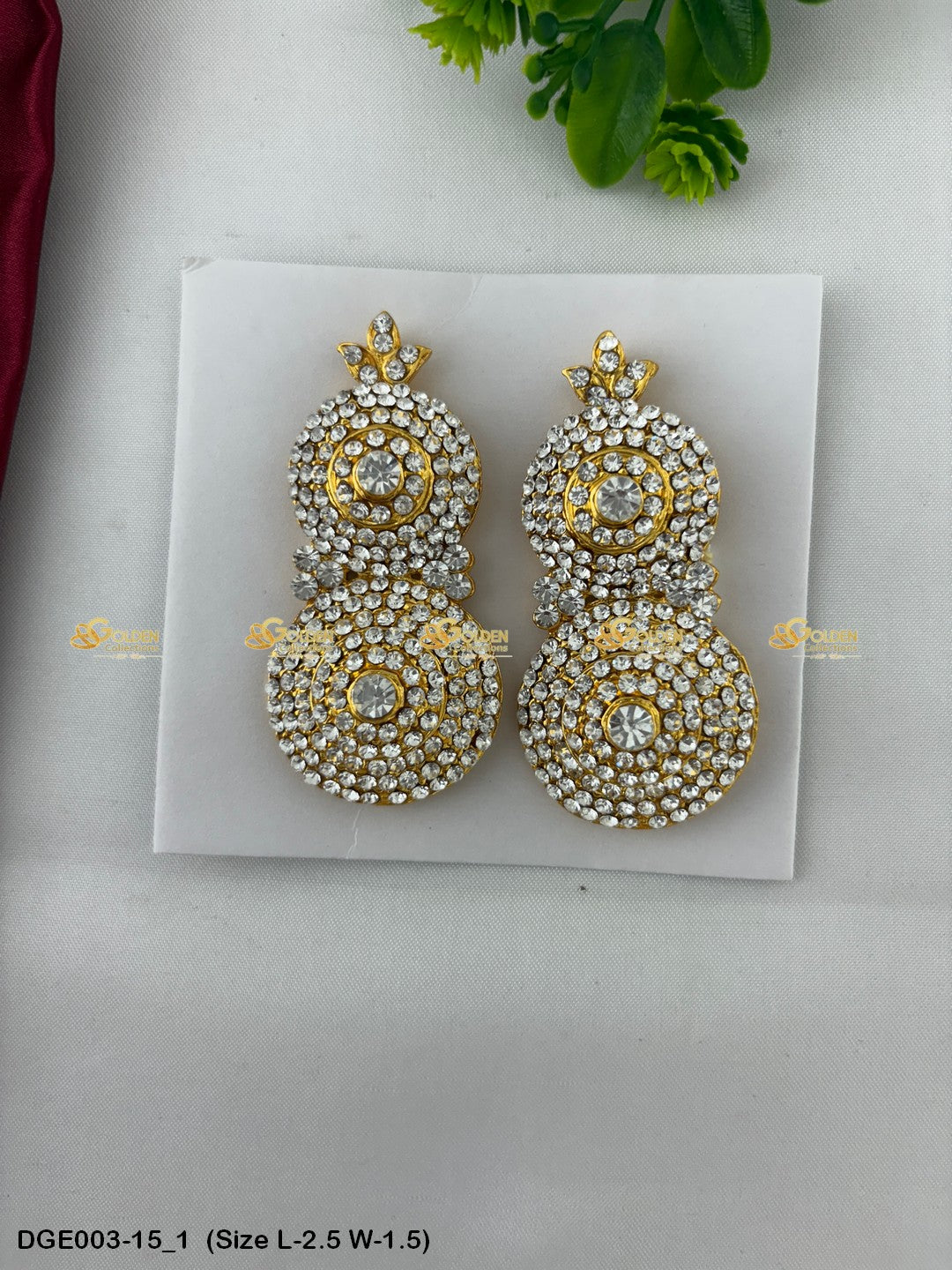 ammavaru deity stone earrings karna pathakam goldencollections Size: 2.5 x 1.5, Color: White, Style: Round Image 1