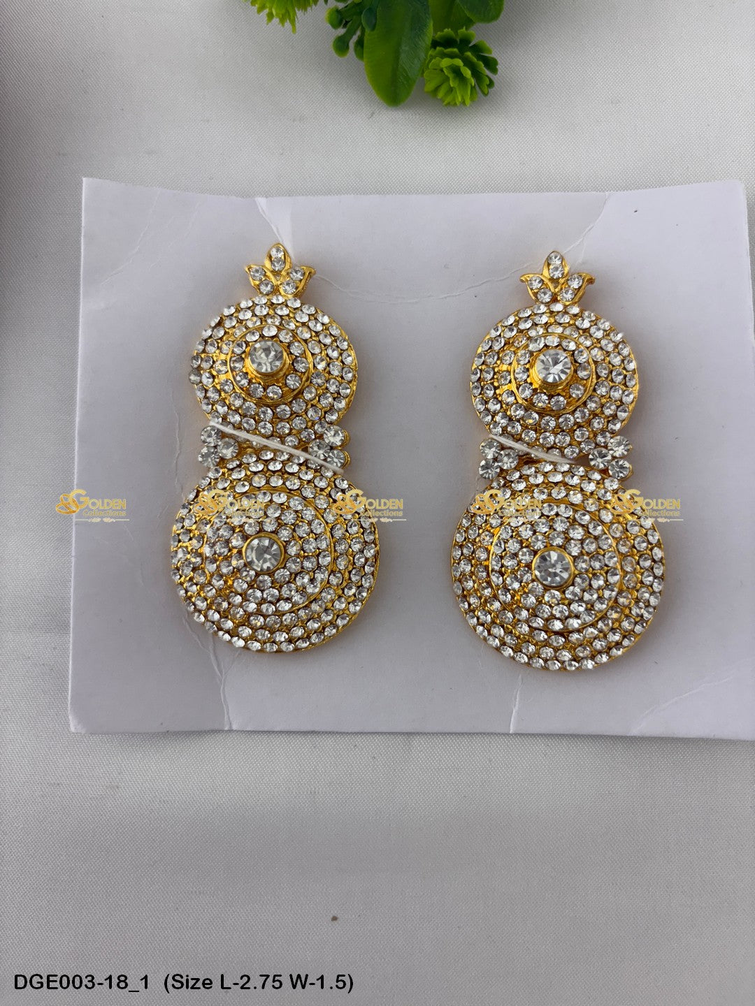 ammavaru deity stone earrings karna pathakam goldencollections Size: 2.75 x 1.5, Color: White, Style: Round Image 1