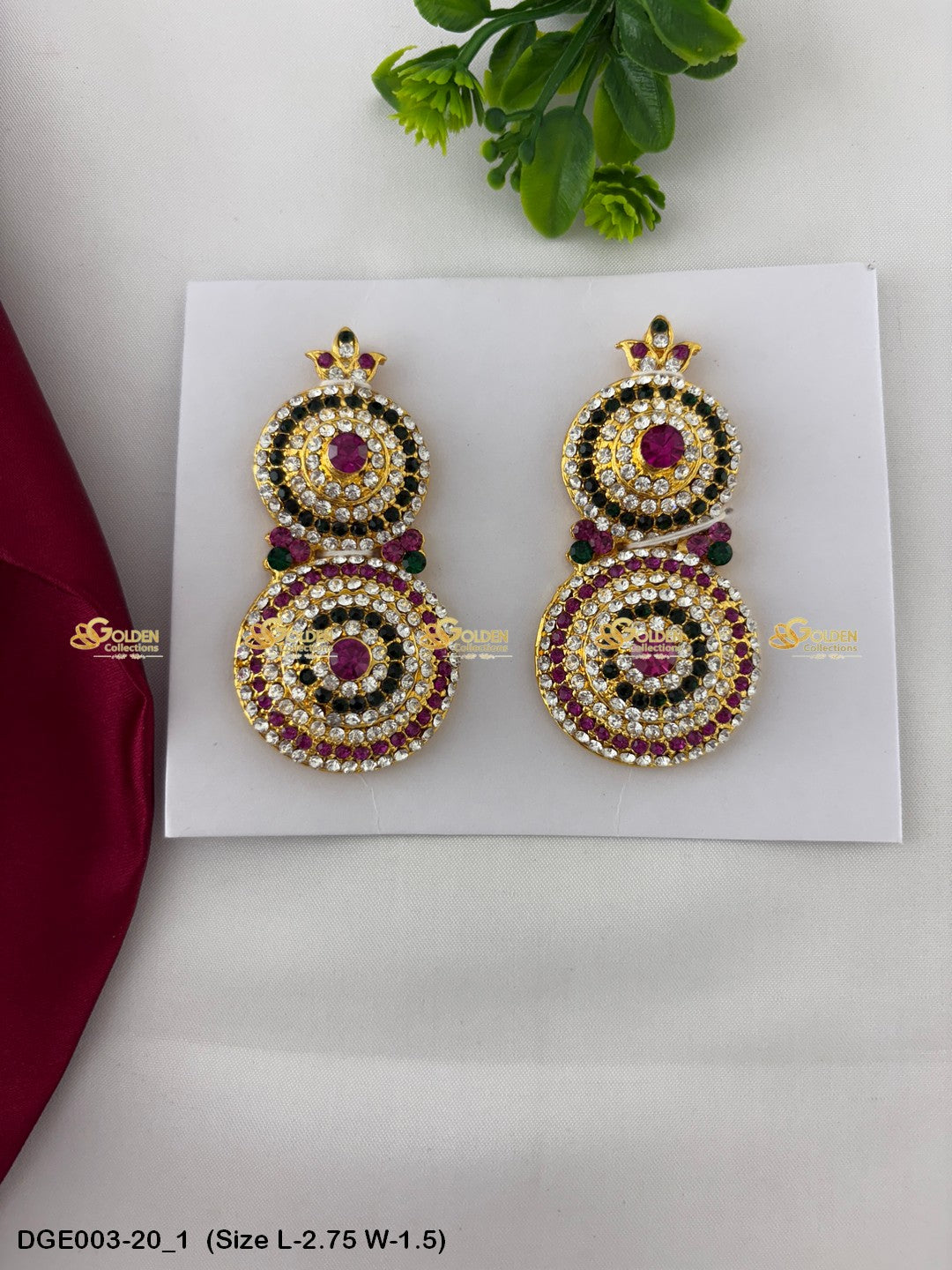 ammavaru deity stone earrings karna pathakam goldencollections Size: 2.75 x 1.5, Color: Pink, Style: Round Image 1