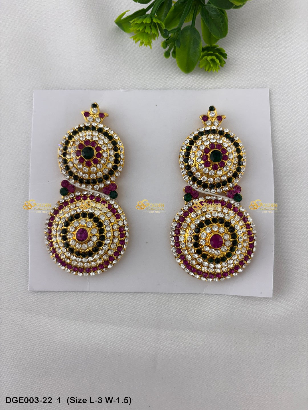 ammavaru deity stone earrings karna pathakam goldencollections Size: 3 x 1.5, Color: Multi, Style: Round Image 1
