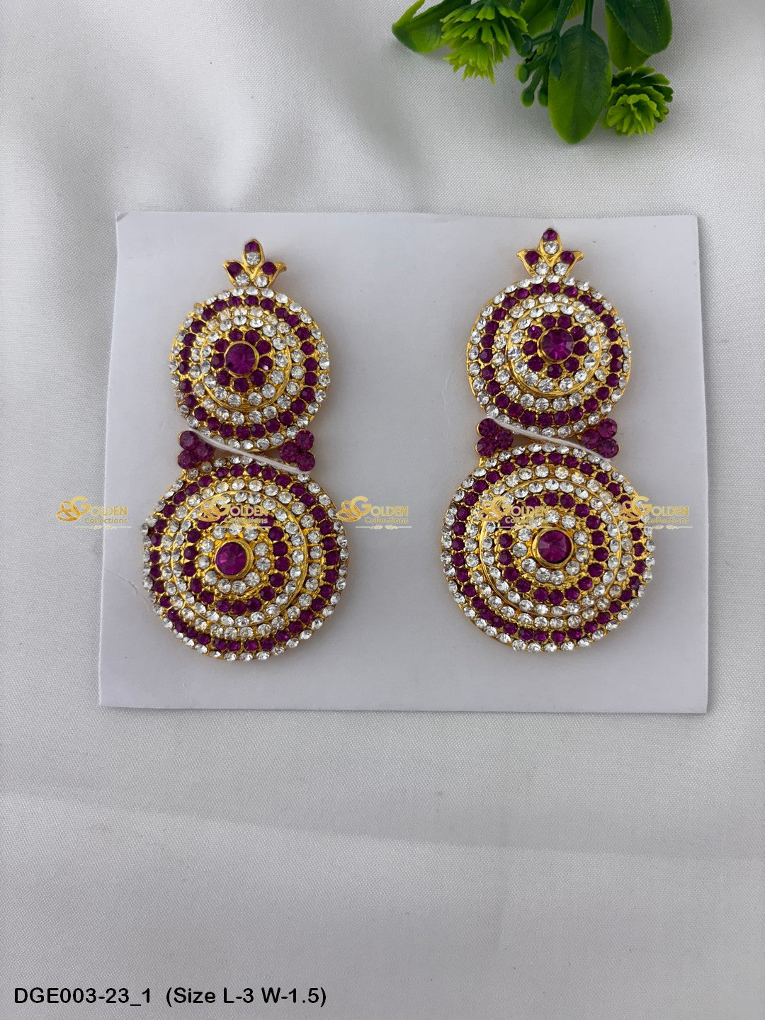 ammavaru deity stone earrings karna pathakam goldencollections Size: 3 x 1.5, Color: Pink, Style: Round Image 1